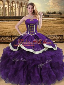 Fashion Purple Lace Up Sweetheart Beading and Ruffles Sweet 16 Quinceanera Dress Organza Sleeveless