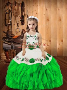 Green Sleeveless Embroidery and Ruffles Floor Length Little Girls Pageant Gowns