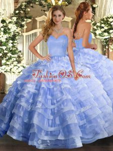 Fashion Sweetheart Sleeveless 15 Quinceanera Dress Floor Length Ruffled Layers Light Blue Organza