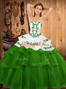 Beauteous Strapless Sleeveless Tulle 15 Quinceanera Dress Embroidery and Ruffled Layers Sweep Train Lace Up