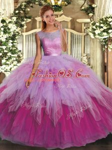 Floor Length Backless Quinceanera Gown Multi-color for Military Ball and Sweet 16 and Quinceanera with Ruffles