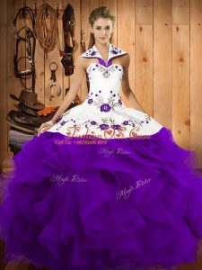 Purple Lace Up Vestidos de Quinceanera Embroidery and Ruffles Sleeveless Floor Length
