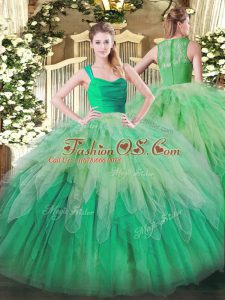 Super Multi-color Quinceanera Gown Military Ball and Sweet 16 and Quinceanera with Ruffles Straps Sleeveless Zipper