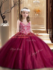 New Arrival Floor Length Ball Gowns Sleeveless Wine Red Custom Made Pageant Dress Lace Up