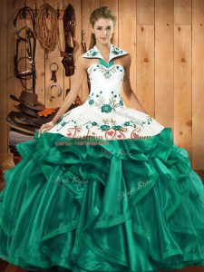 Sleeveless Lace Up Floor Length Embroidery and Ruffles 15 Quinceanera Dress