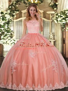 Graceful Tulle Sleeveless Floor Length 15 Quinceanera Dress and Lace and Appliques