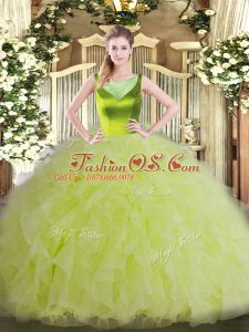 Yellow Green Sleeveless Beading and Ruffles Floor Length Sweet 16 Quinceanera Dress