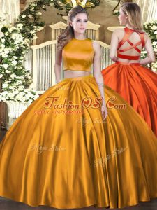 Customized Orange Sweet 16 Quinceanera Dress Military Ball and Sweet 16 and Quinceanera with Ruching High-neck Sleeveless Criss Cross