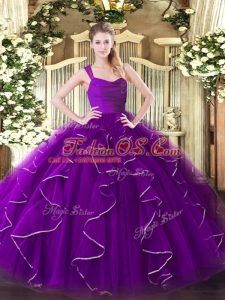 Excellent Eggplant Purple Sleeveless Floor Length Ruffles Zipper Sweet 16 Dress