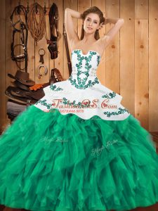 Ideal Turquoise Sleeveless Satin and Organza Lace Up Sweet 16 Quinceanera Dress for Military Ball and Sweet 16 and Quinceanera