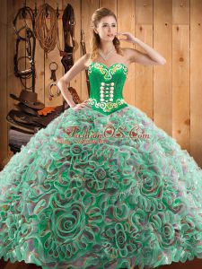Multi-color Sleeveless Sweep Train Embroidery With Train Quince Ball Gowns