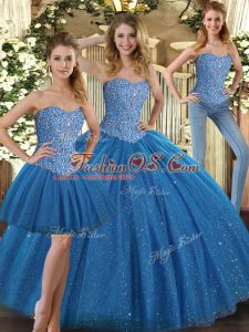 Excellent Teal Ball Gowns Tulle Sweetheart Sleeveless Beading Floor Length Lace Up Quinceanera Gowns