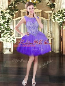 Enchanting Purple Scoop Neckline Beading Prom Dress Sleeveless Lace Up
