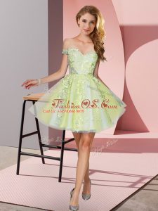 Tulle Off The Shoulder Sleeveless Zipper Appliques Bridesmaids Dress in Yellow Green