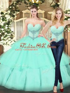 Apple Green Sweetheart Lace Up Beading and Ruffled Layers Quince Ball Gowns Sleeveless