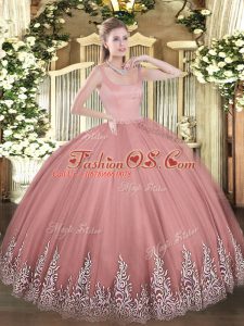 Rust Red Sleeveless Tulle Zipper Sweet 16 Quinceanera Dress for Military Ball and Sweet 16 and Quinceanera