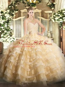 Ball Gowns Sweet 16 Quinceanera Dress Champagne Sweetheart Organza Sleeveless Floor Length Lace Up