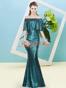 Fancy Sleeveless Floor Length Sequins Zipper Prom Evening Gown with Teal