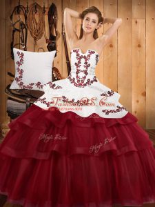 Sleeveless Sweep Train Lace Up Embroidery and Ruffled Layers 15 Quinceanera Dress