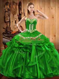 Sleeveless Floor Length Embroidery and Ruffles Lace Up 15 Quinceanera Dress with