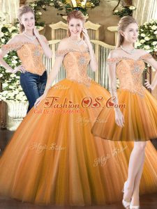Excellent Orange Red Sleeveless Tulle Lace Up Sweet 16 Dress for Military Ball and Sweet 16 and Quinceanera