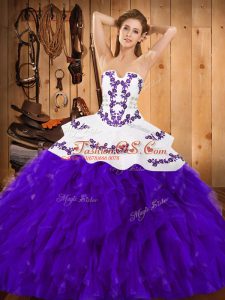 Adorable Floor Length Ball Gowns Sleeveless White And Purple Sweet 16 Quinceanera Dress Lace Up