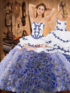 Enchanting Sleeveless With Train Embroidery Lace Up Vestidos de Quinceanera with Multi-color Sweep Train