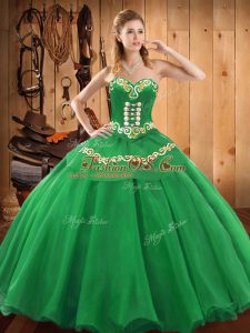 Dramatic Embroidery Ball Gown Prom Dress Green Lace Up Sleeveless Floor Length