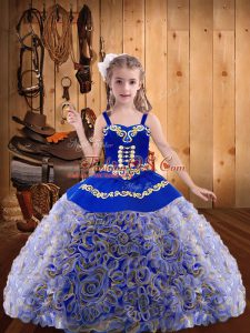 Latest Floor Length Multi-color Little Girls Pageant Gowns Fabric With Rolling Flowers Sleeveless Embroidery and Ruffles