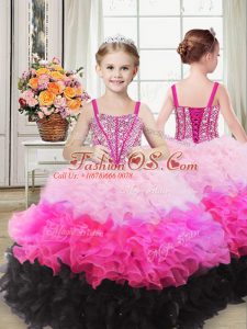 Floor Length Multi-color Pageant Dress for Teens Organza Sleeveless Beading and Ruffles