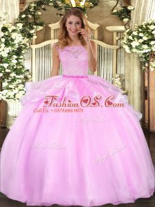 Pretty Lilac Sleeveless Floor Length Lace Clasp Handle 15th Birthday Dress