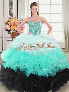 Sleeveless Floor Length Beading and Ruffled Layers Lace Up Quinceanera Gowns with Multi-color