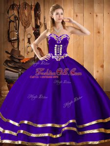 Elegant Embroidery Quince Ball Gowns Purple Lace Up Sleeveless Floor Length