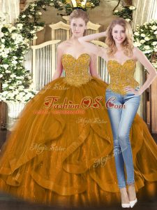 Glamorous Brown Sweet 16 Dresses Military Ball and Sweet 16 and Quinceanera with Beading and Ruffles Sweetheart Sleeveless Lace Up