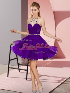 Modern Halter Top Sleeveless Zipper Prom Party Dress Purple Chiffon