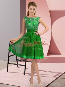 Green Backless Scoop Appliques Prom Dress Chiffon Sleeveless