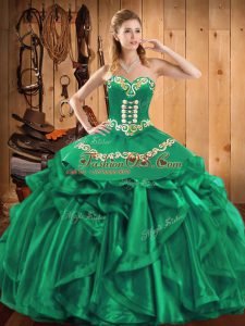 Embroidery and Ruffles Quince Ball Gowns Green Lace Up Sleeveless Floor Length