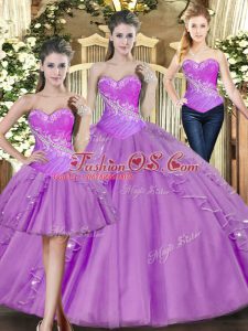 Fashionable Lilac Sweetheart Neckline Beading 15 Quinceanera Dress Sleeveless Lace Up