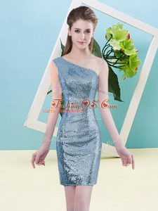 Baby Blue Sleeveless Sequins Mini Length Prom Dress