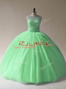 Pretty Sleeveless Floor Length Beading Lace Up Sweet 16 Quinceanera Dress with