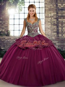 Comfortable Sleeveless Floor Length Beading and Appliques Lace Up Quinceanera Gowns with Fuchsia