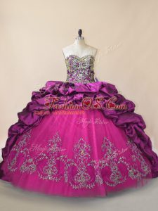 Pretty Purple Sleeveless Taffeta and Tulle Brush Train Lace Up Quinceanera Gown for Sweet 16 and Quinceanera