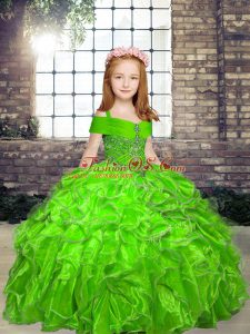 Low Price Sleeveless Floor Length Beading and Ruffles Lace Up Pageant Dress