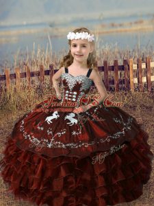 Floor Length Ball Gowns Sleeveless Rust Red Kids Formal Wear Lace Up