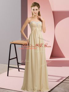 Champagne Empire Sweetheart Sleeveless Chiffon Floor Length Lace Up Beading and Ruching Party Dresses