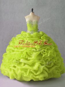 Yellow Green Sleeveless Beading and Pick Ups and Hand Made Flower Floor Length Quinceanera Gowns
