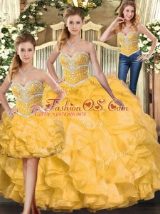 Gold Sleeveless Organza Lace Up Sweet 16 Quinceanera Dress for Sweet 16 and Quinceanera