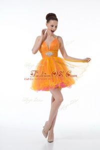 Mini Length Ball Gowns Sleeveless Orange Cocktail Dresses Zipper