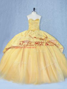Sweet Gold Sweetheart Neckline Beading and Appliques Sweet 16 Dress Lace Up