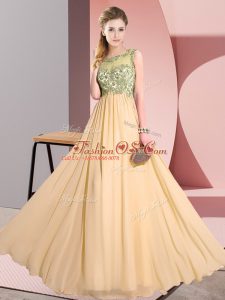 Peach Scoop Backless Beading and Appliques Bridesmaids Dress Sleeveless